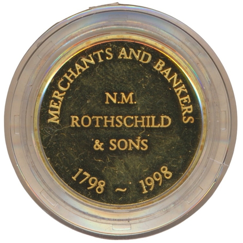 835 - 1998 N.M. Rothschild & Sons Bicentenary 28mm 14ct gold proof boxed commemorative, Merchants and Bank... 