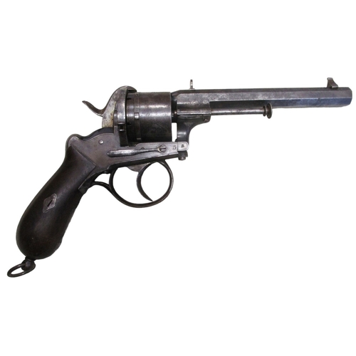 87 - Lefaucheux Model 1858 12mm pinfire revolver No 15307, 6 shot self cocking, 15.5cm octagonal barrel w... 