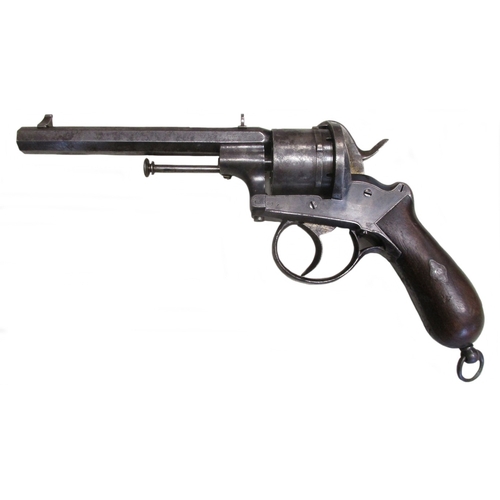 87 - Lefaucheux Model 1858 12mm pinfire revolver No 15307, 6 shot self cocking, 15.5cm octagonal barrel w... 