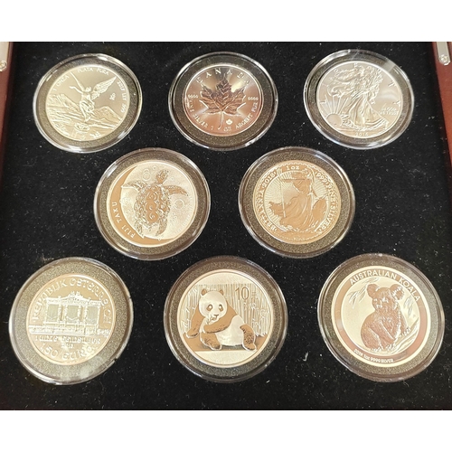 882 - Wooden boxed Brilliant Uncirculated Pure Silver Coins set with certificates containing 1oz 2012 Fiji... 