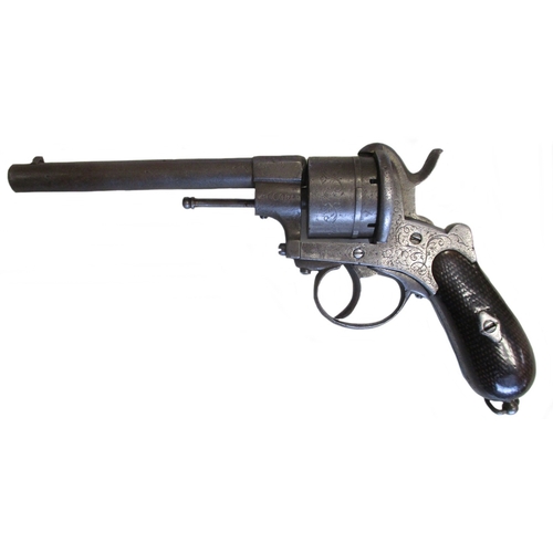 89 - Lefaucheux Model 1858 12mm pinfire revolver, 6 shot self cocking, 15.3cm octagonal barrel with fores... 