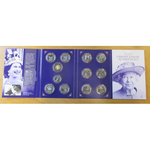 897 - Gibraltar. 2022 'QEII 1926-2022' set of 12 with 9ct gold 'Platinum Jubilee' 2 crowns proof FDC, CuNi... 