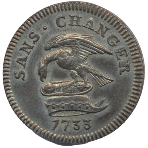 901 - Isle of Man. James Stanley Tenth Earl of Derby, second issue, 1733 penny struck in silver, frosting ... 