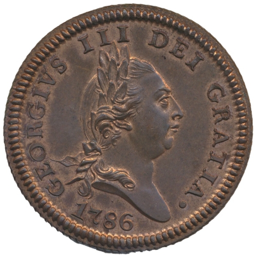 905 - Isle of Man. First issue 1786 penny nearly uncirculated with some lustre. (See photo) (Y)