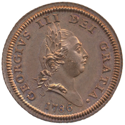 906 - Isle of Man. First issue 1786 half penny nearly uncirculated, with lustre. (See photo) (Y)