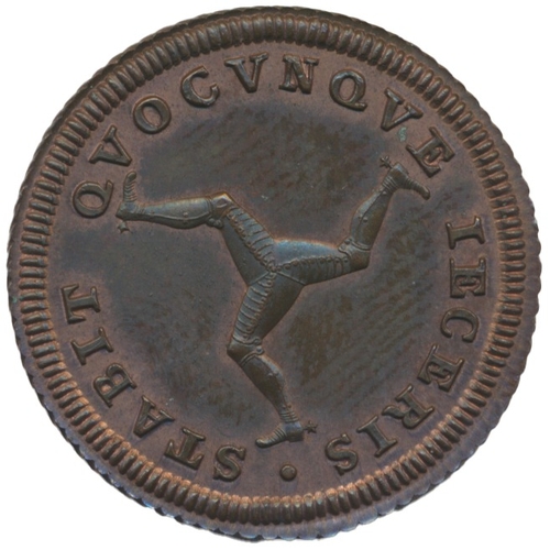 907 - Isle of Man. First issue 1786 half penny about uncirculated with some lustre. (See photo) (Y)