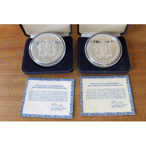 911 - Jamaica. Pair of 1979 boxed silver proof $25 FDC, commemorating the 10th Anniversary of the Investit... 