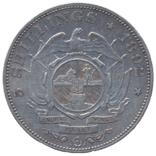 925 - South Africa. 1892 5 shillings, single shaft, fine. (See photo) (Y)