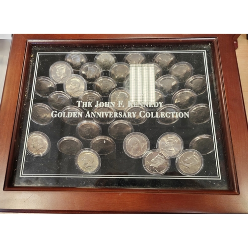 928 - USA. Range of sets in wooden display cases with The John F. Kennedy Golden Anniversary Collection, P... 