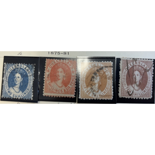 126 - Australian States. QV U coln on album leaves, incl New South Wales 1888-89 set, 1894-1904 10/-, 1897... 