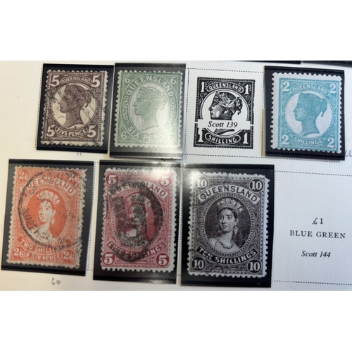 126 - Australian States. QV U coln on album leaves, incl New South Wales 1888-89 set, 1894-1904 10/-, 1897... 