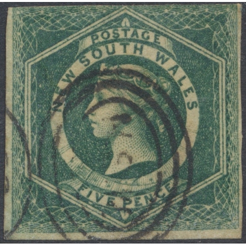 127 - Australian States. M/U coln on old album pages, incl New South Wales 1850 1d U, 1850 vals to 3d U, 1... 