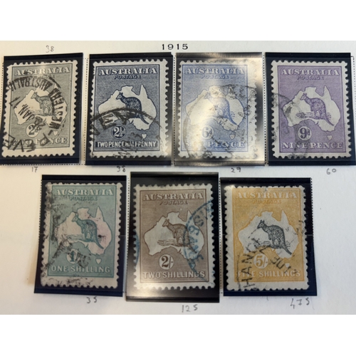 132 - Australia. KGV 1913-1950 U/FU coln on album leaves, incl 1913-1914 'Roos set to 2/-, 6d claret, 1915... 