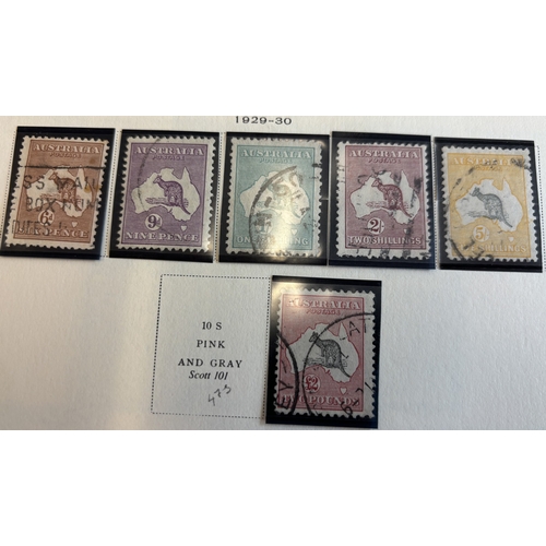 132 - Australia. KGV 1913-1950 U/FU coln on album leaves, incl 1913-1914 'Roos set to 2/-, 6d claret, 1915... 