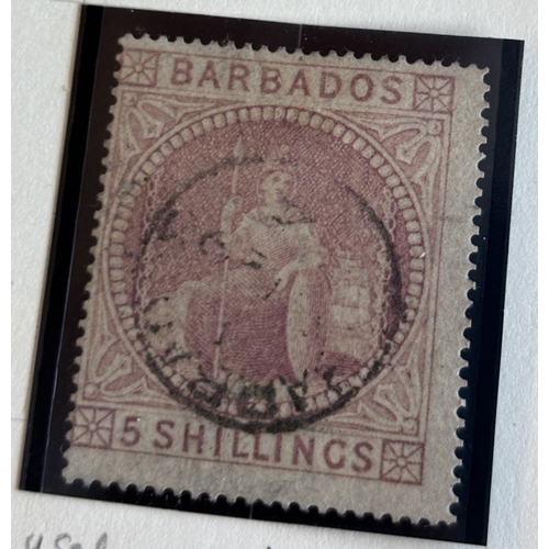 134 - Barbados. QV-KGV M/U coln on album pages, incl 1852-55 vals to 4d U, 1858 6d pale rose red and 1/- b... 