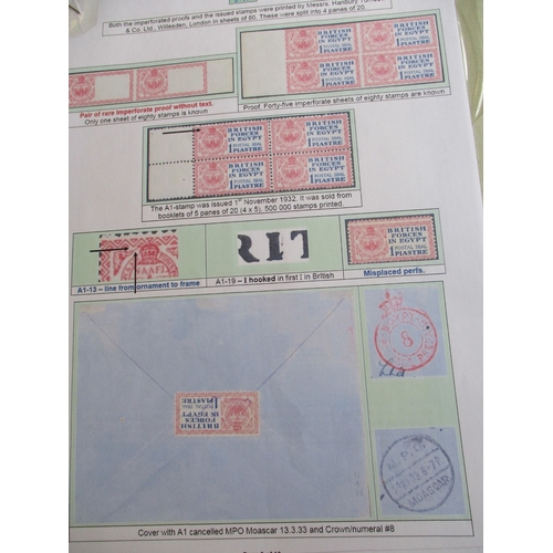 137 - British Forces in Egypt. A study of mint and used letter seals in one vol. Incl 1932-3 1p inscr. 'Po... 