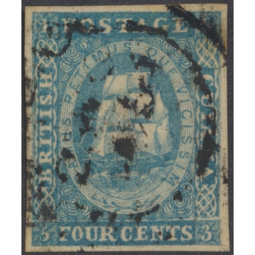 139 - British Guiana. QV M/U coln on 2 album leaves, incl 1853-59 1c U (four large margins, with sealed te... 