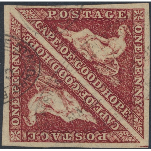 150 - Cape of Good Hope. Used range on album leaves incl 1853 1d red and 4d blue, 1855-8 vals to 1/- with ... 