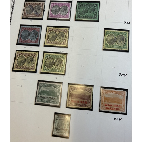 156 - Dominica. KEVII-KGV M/U coln on album pages, incl 1907-08 5/- M, 1909-20 vals to 2/6d M, 1923-33 val... 