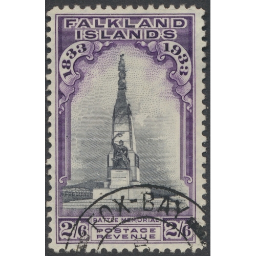 157 - Falkland Islands. KGVI-QEII U/FU range on album leaves, incl 1929-37 vals to 2/6 FU, 1933 1/- to 10/... 