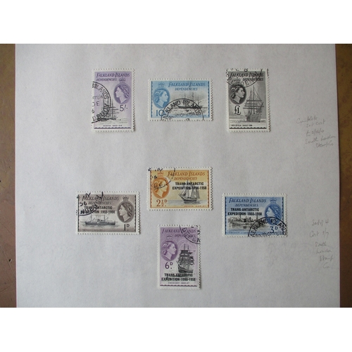 157 - Falkland Islands. KGVI-QEII U/FU range on album leaves, incl 1929-37 vals to 2/6 FU, 1933 1/- to 10/... 