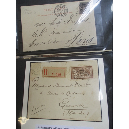 217 - French Post Offices in Egypt. M/U coln in ring binder incl 1907 (philatelic) cover from Port Said to... 