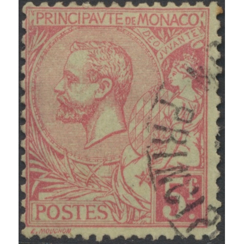 240 - Monaco. Early to modern used coln in 1 album, incl 1885 vals to 75c, 1891 vals to 5f, 1924-33 vals t... 