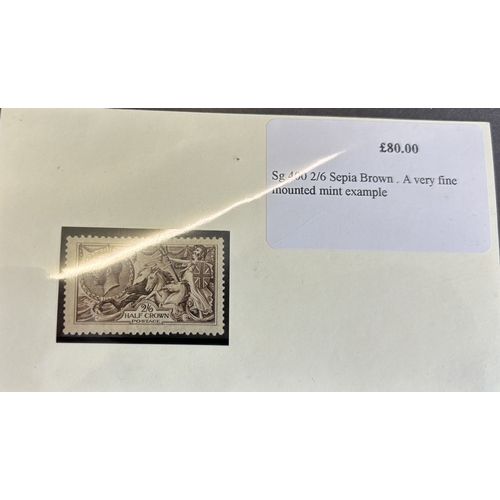 299 - 1913-1919 Seahorses M/U range incl, 1913 2/6 M, 1915 2/6 U, 1918-19 2/6 U with major re-entry (SG. 4... 