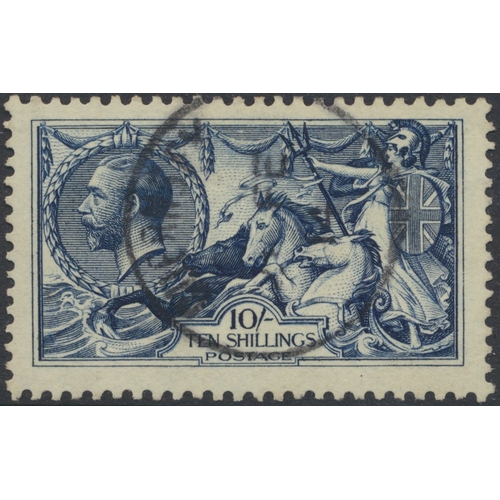 302 - 1913 (30 June) Waterlow Bros & Layton Seahorse 10/- Indigo blue fine used. (Sg 402) Cat £475. (See P... 