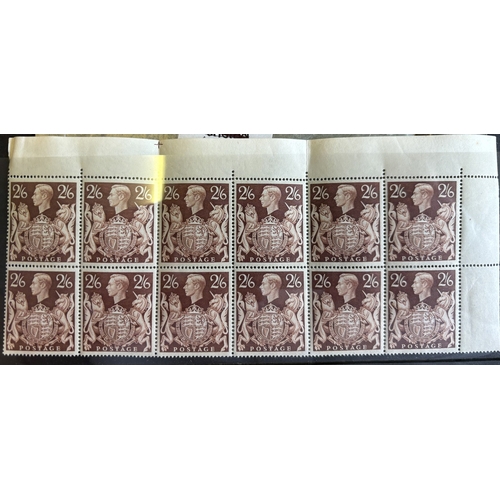 309 - KGVI 1939-48 2/6d block of 12 UM, including variety 