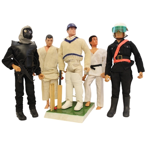 108 - Range of unboxed Action Man figures generally very good with 'Cricketer' with accessories and stand,... 
