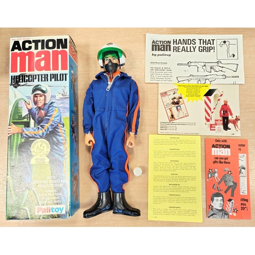 143 - Palitoy Action Man Helicopter Pilot generally excellent condition with blue flight suit with orange ... 