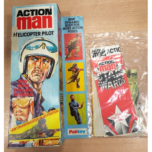 145 - Palitoy Action Man Helicopter Pilot excellent condition with eagle eyes, boots, helmet, leaflets in ... 