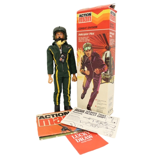 146 - Palitoy Action Man Helicopter Pilot excellent in very good box with eagle eyes, dog tag, boots, gree... 