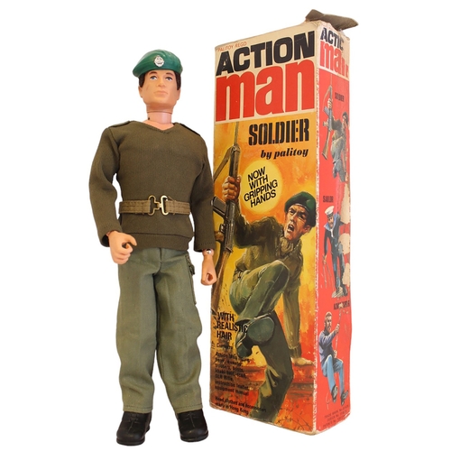 155 - Palitoy Vintage Action Man Action Soldier excellent in fair box appears complete with SLR rifle, gre... 