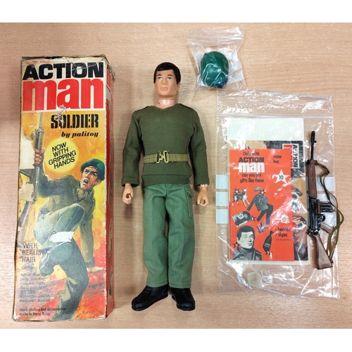 155 - Palitoy Vintage Action Man Action Soldier excellent in fair box appears complete with SLR rifle, gre... 
