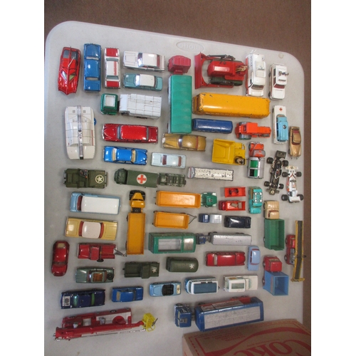 332 - Collection of unboxed largely mid to late 20th century Corgi, Dinky and Matchbox Lesney cars, trucks... 