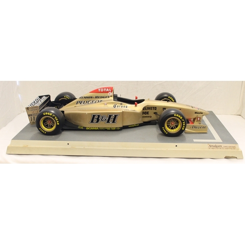 364 - Amalgam Models. Large scale Jordan Peugeot 197 F1 racing car, gold B & H livery, about excellent, re... 