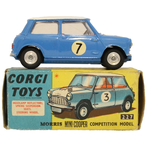 397 - Corgi. Mini Cooper Rally No. 227, bright blue body, white roof and bonnet red interior, spun hubs, U... 