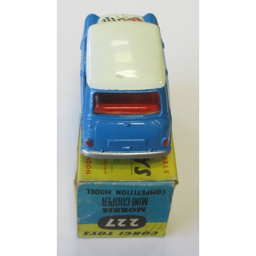 397 - Corgi. Mini Cooper Rally No. 227, bright blue body, white roof and bonnet red interior, spun hubs, U... 