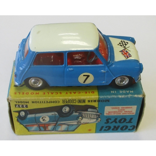 397 - Corgi. Mini Cooper Rally No. 227, bright blue body, white roof and bonnet red interior, spun hubs, U... 