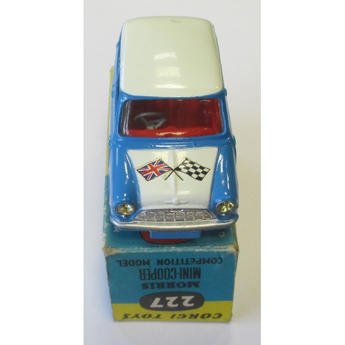 397 - Corgi. Mini Cooper Rally No. 227, bright blue body, white roof and bonnet red interior, spun hubs, U... 