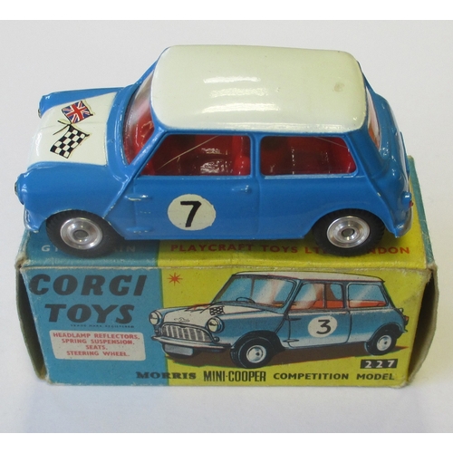 397 - Corgi. Mini Cooper Rally No. 227, bright blue body, white roof and bonnet red interior, spun hubs, U... 