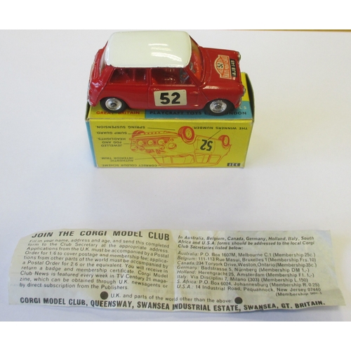 402 - Corgi. Mini Cooper ‘S’ No. 321, MONTE CARLO 1965’, red body, white roof without spotlight, ‘AJB 44B’... 