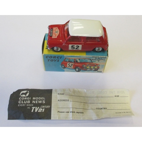 402 - Corgi. Mini Cooper ‘S’ No. 321, MONTE CARLO 1965’, red body, white roof without spotlight, ‘AJB 44B’... 