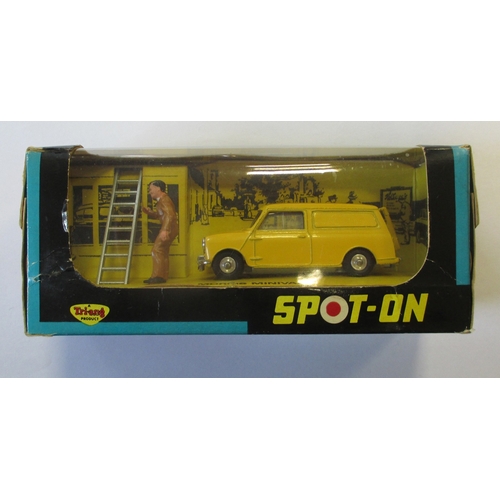 458 - Spot-on. Morris Mini Van No. 404, yellow body, red interior, ladder and figure, excellent in good pl... 