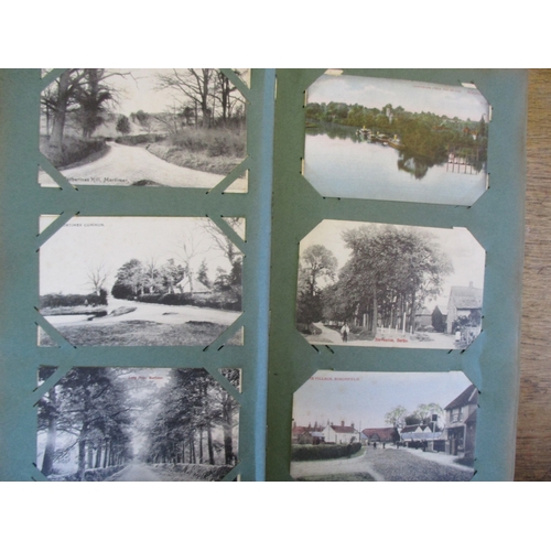 71 - Misc. coln. in 2 old albums and loose. UK topo. incl. better ptd cards of Dorking, Peaslake, Mortime... 