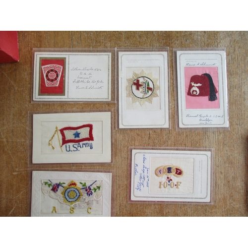 96 - Silks. Embroidered range incl. greetings, flags, dates, military ASC and RE. American pub. Masonic a... 