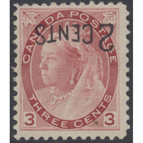 158 - Canada. 1899 2c on 3c carmine, unused, showing 'surch inv' var. (SG 172a) Cat £450 (See photo) (S)