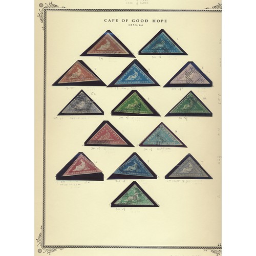 150 - Cape of Good Hope. Used range on album leaves incl 1853 1d red and 4d blue, 1855-8 vals to 1/- with ... 